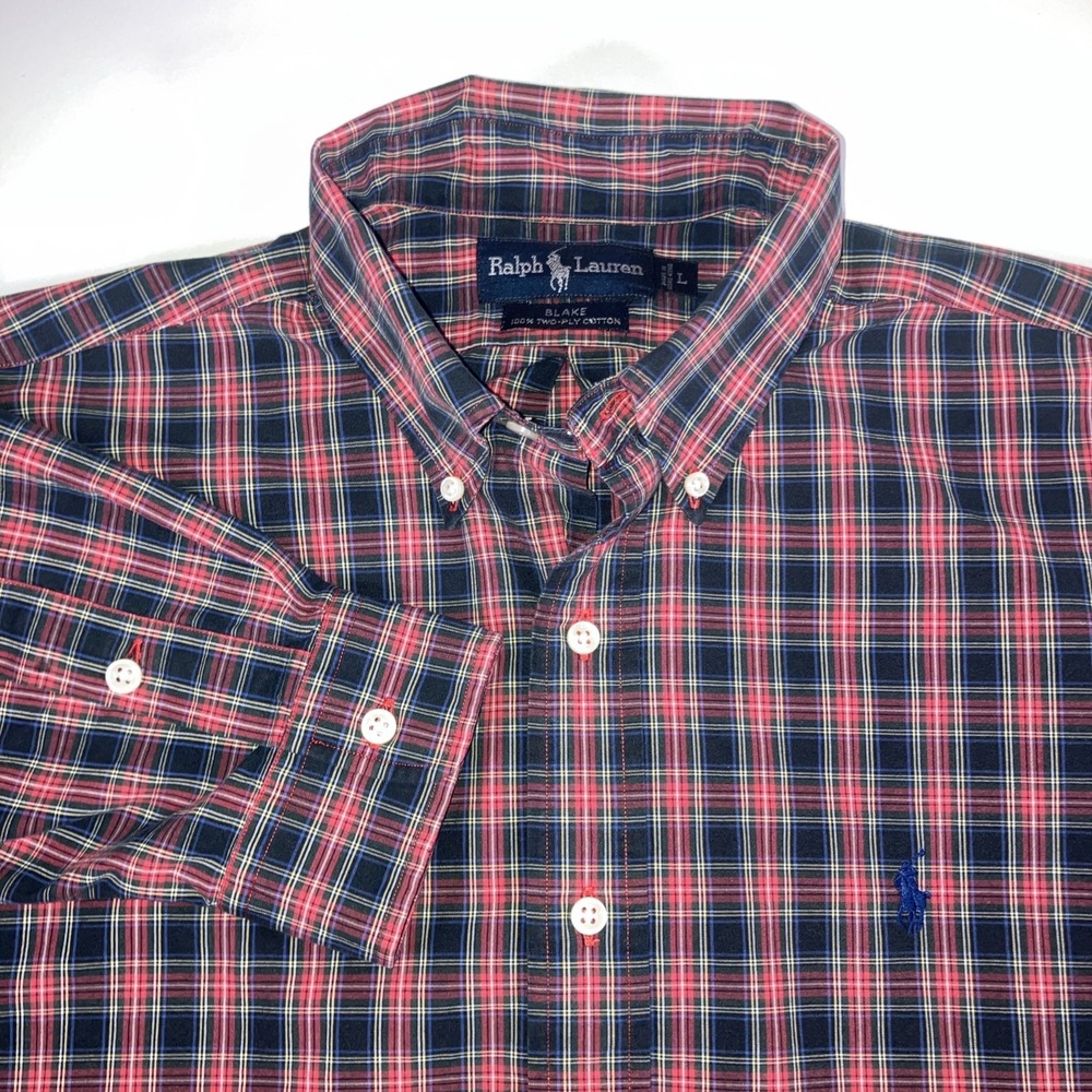 Polo Ralph Lauren Blake Men's Large Red Plaid Button-Down Shirt Two-Ply Cotton